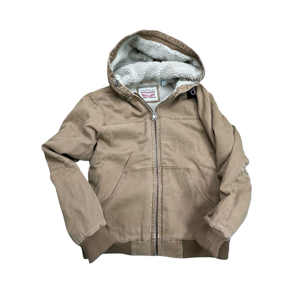 Levi's Jacket Mens M Brown Hooded Sherpa Lined Canvas Work Jacket Prototype Rare